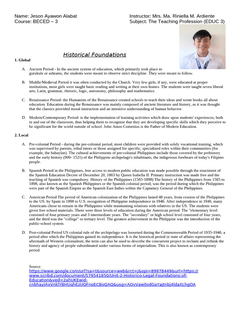 Historical Foundations of Education | PDF | Schools | Philippines