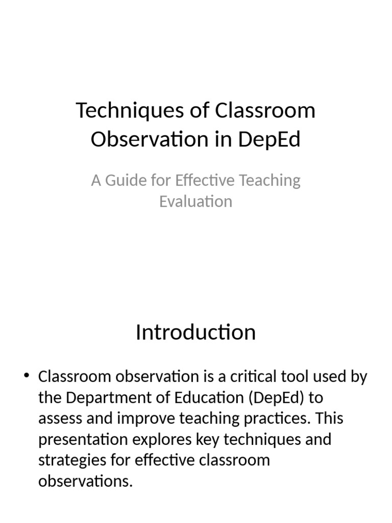 Classroom Observation Techniques in DepEd | PDF