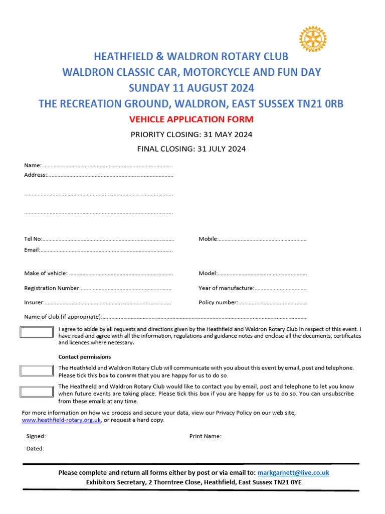 Waldron Classic Car Show Application | PDF