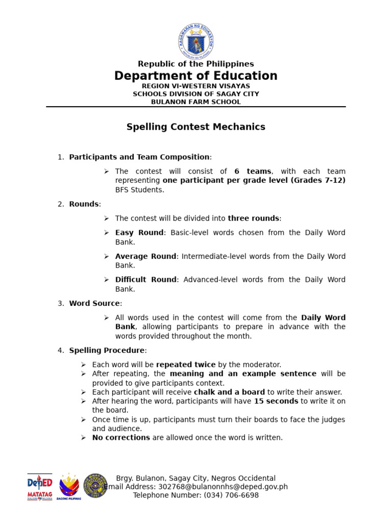 Spelling Contest Mechanics | PDF