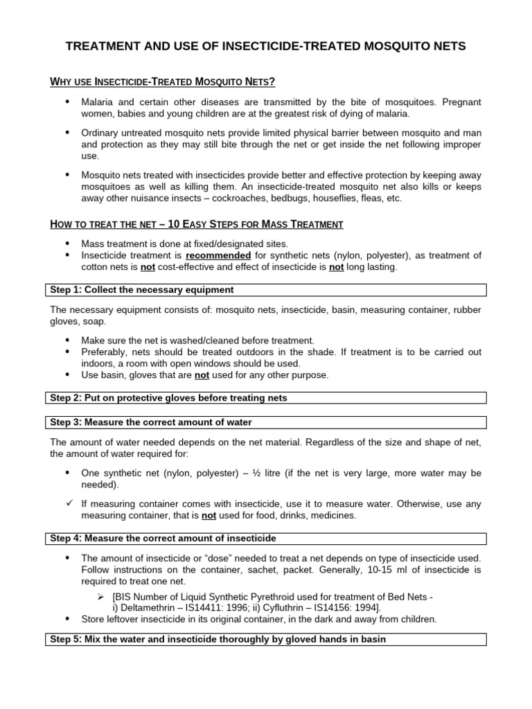 Treatment And Use Of Insecticide Final 18 04 03 Pdf Mosquito Net