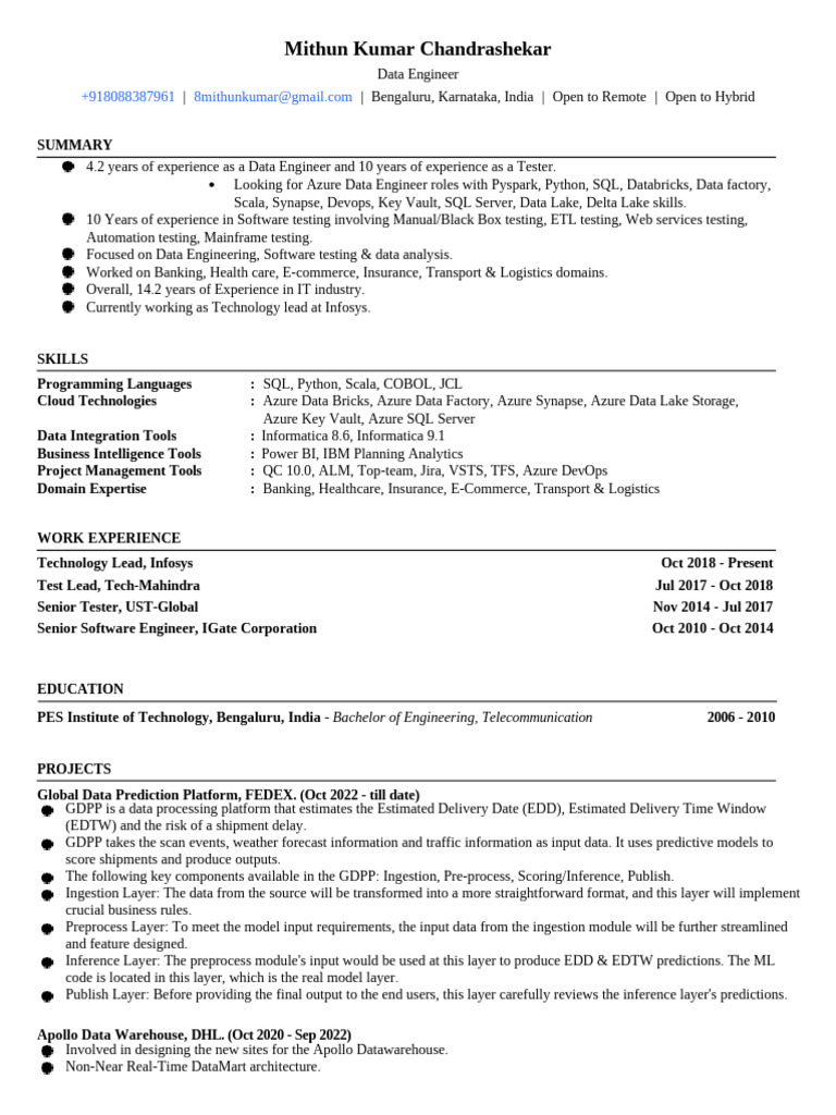 Azure Data Engineer Profile Summary | PDF | Data Warehouse | Software ...