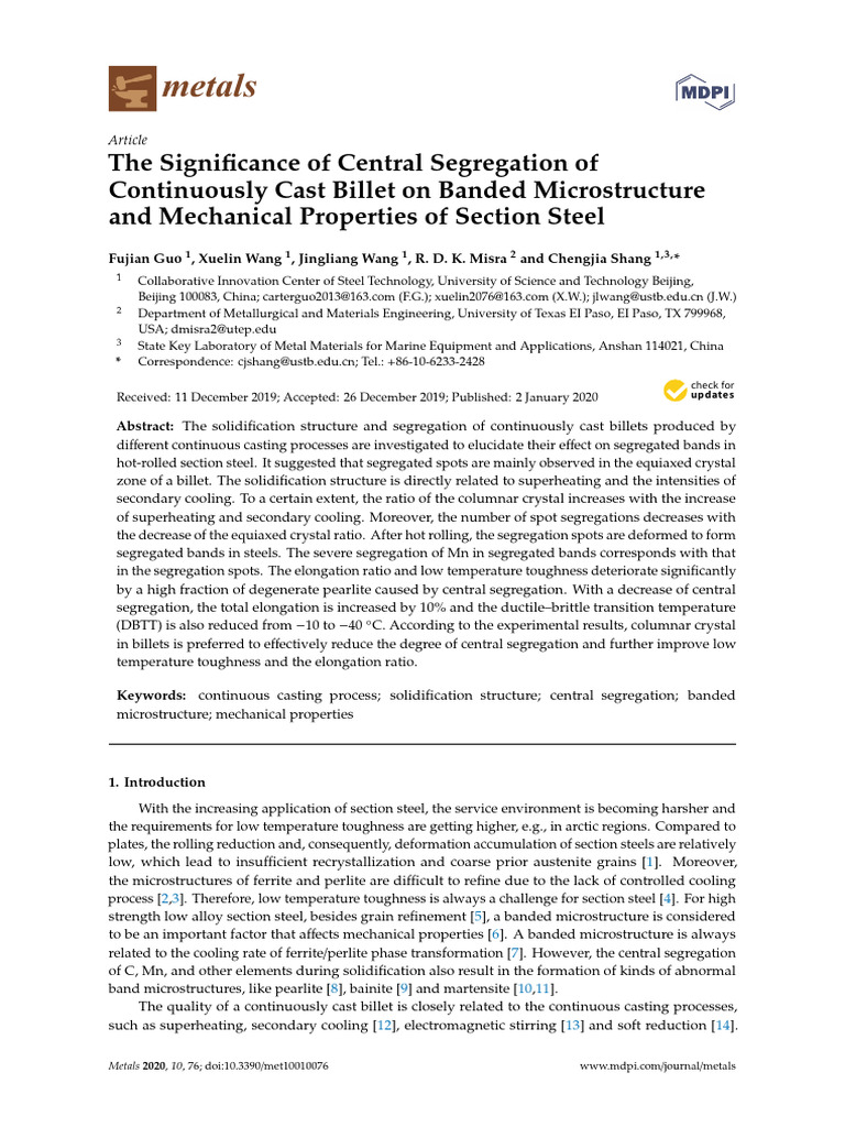 Central Segregation in Section Steel Billets | PDF | Materials ...