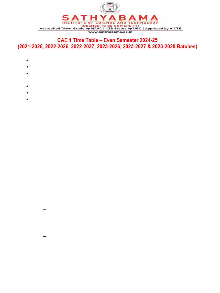 CAE 1 Time Table for Even Semester 2024-25 | PDF | Machine Learning ...