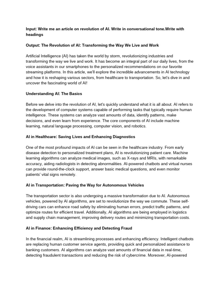 The Revolution of AI - Transforming The Way We Live and Work | PDF ...