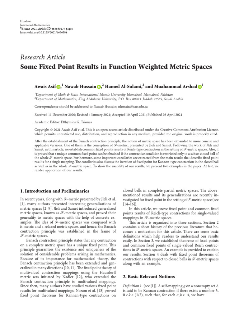 Some Fixed Point Results in Function Weighted Metr | PDF | Banach Space ...