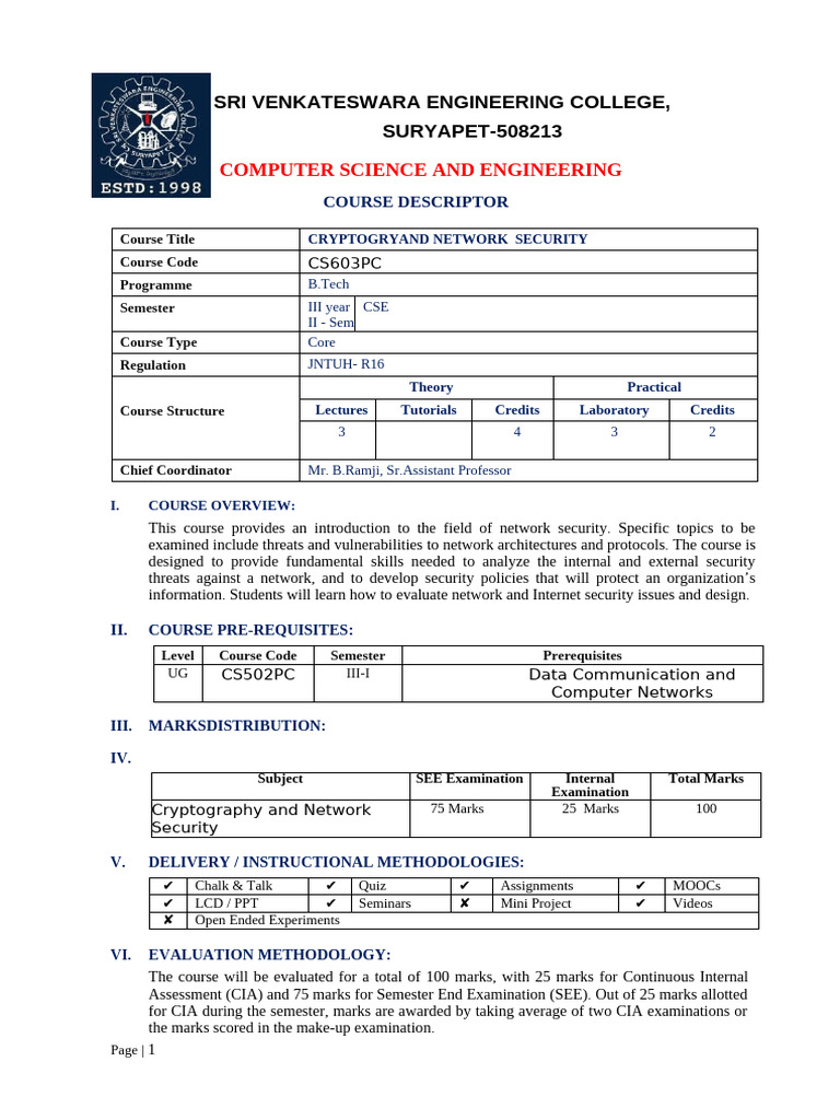 Cryptography and Network Security Course | PDF | Cryptography | Encryption