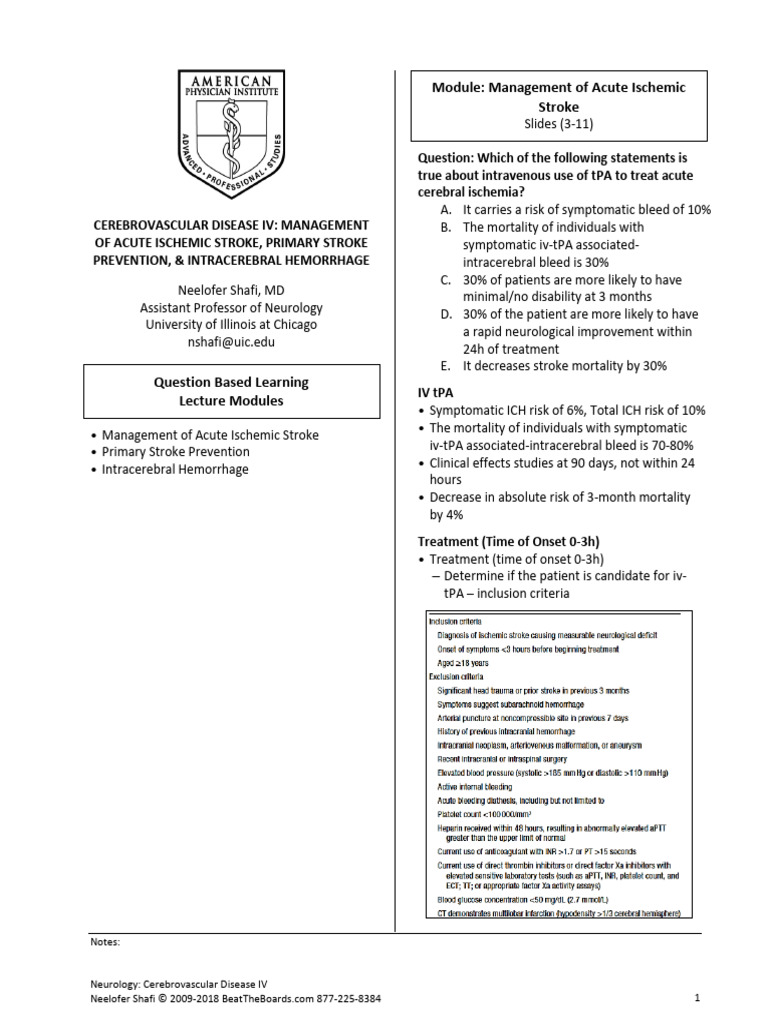 Module: Management of Acute Ischemic Stroke: Notes | PDF | Stroke ...