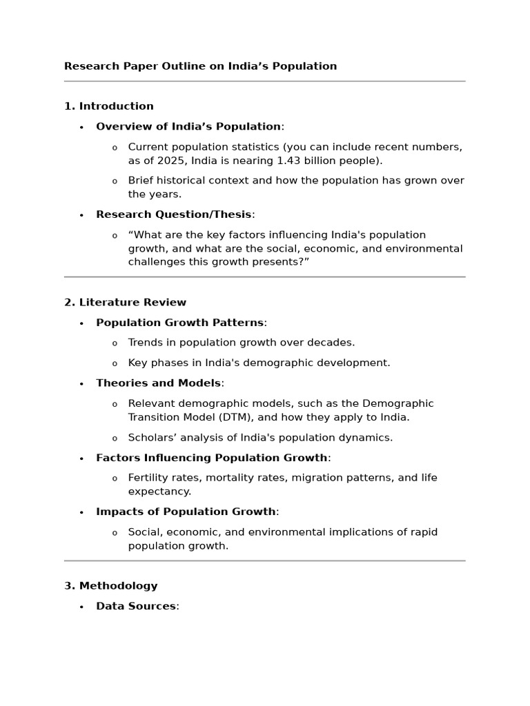 Research Paper Outline On India | PDF | Economic Growth | Demography