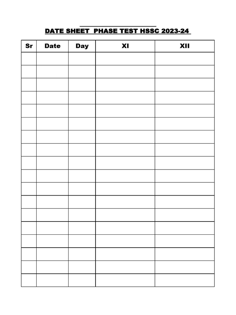 Datesheet Phase Test Xi-Xii-Feb 24 | PDF