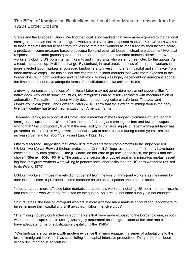 The Effect of Immigration Restrictions On Local Labor Markets | PDF ...