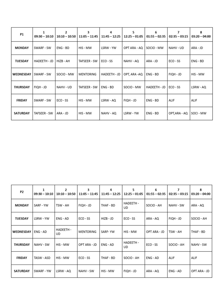 Class Base Time Table | PDF