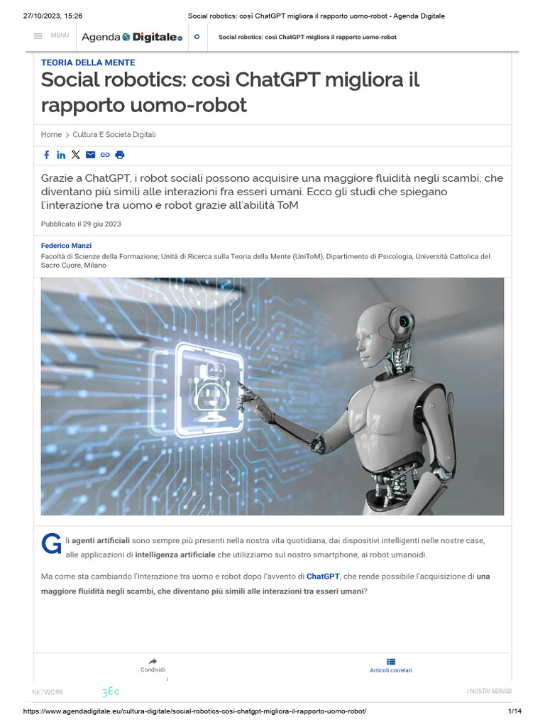 ChatGPT e Il Rapporto Robot-Umani | PDF