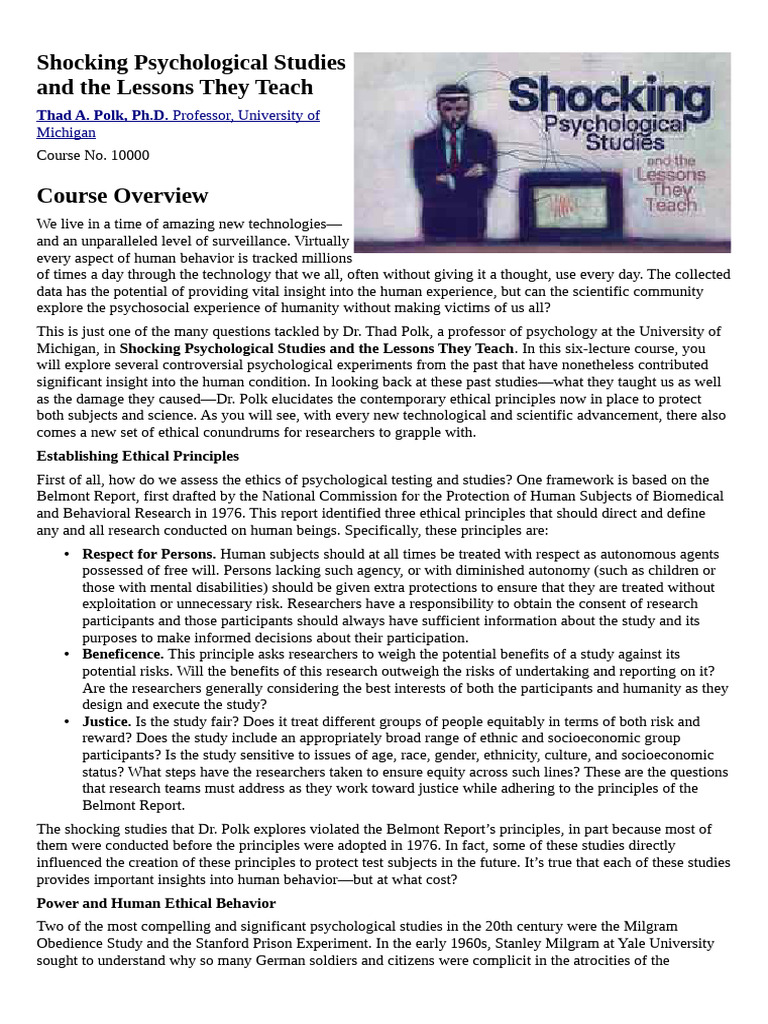Ethical Lessons from Shocking Studies PDF Psychology Mind