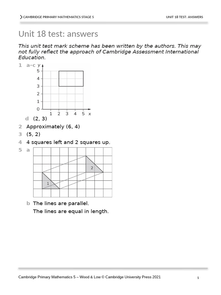 Cambridge Primary Math Stage 5 Unit 18 Answers | PDF