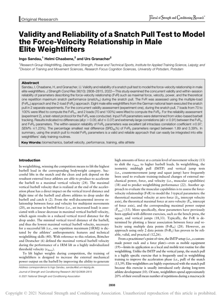 Snatch Pull Test Validity in Weightlifting | PDF | Effect Size | Force
