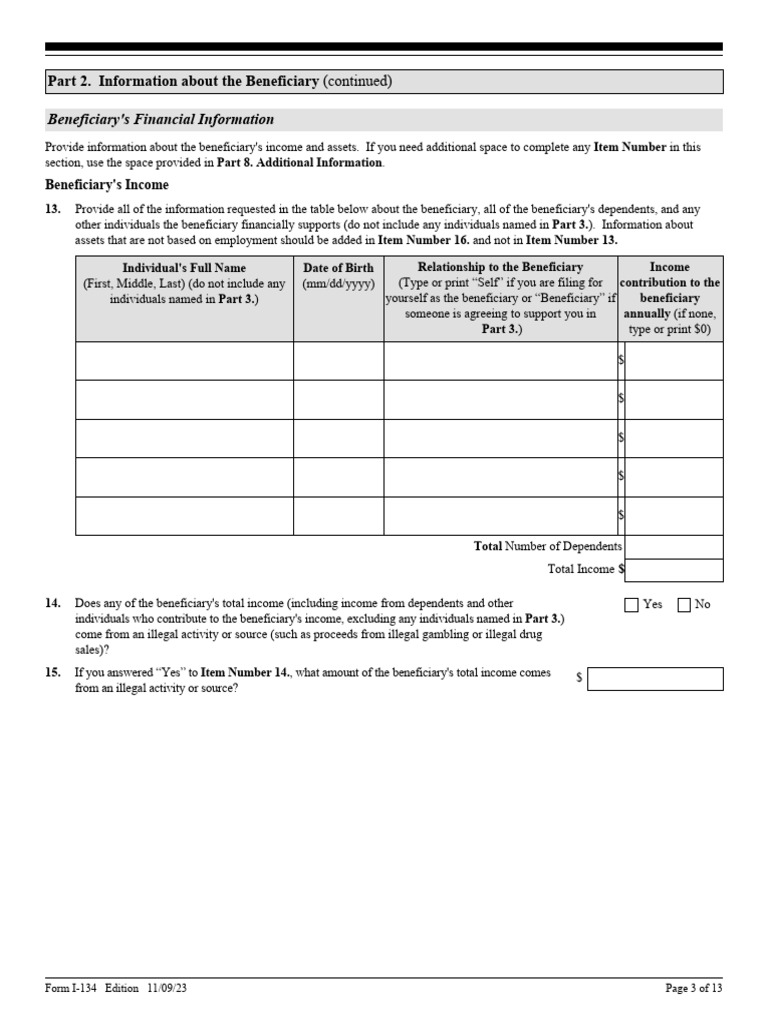 Form I-134 Beneficiary Financial Info | PDF | Economies