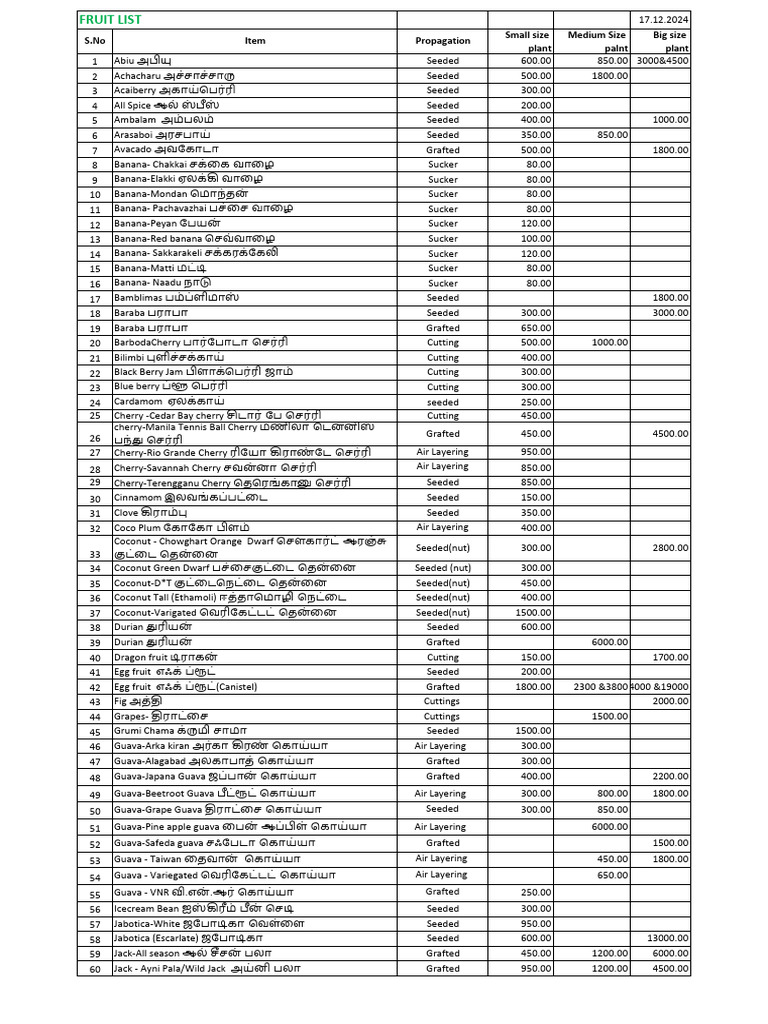 Plant List 17.12.2024 | PDF