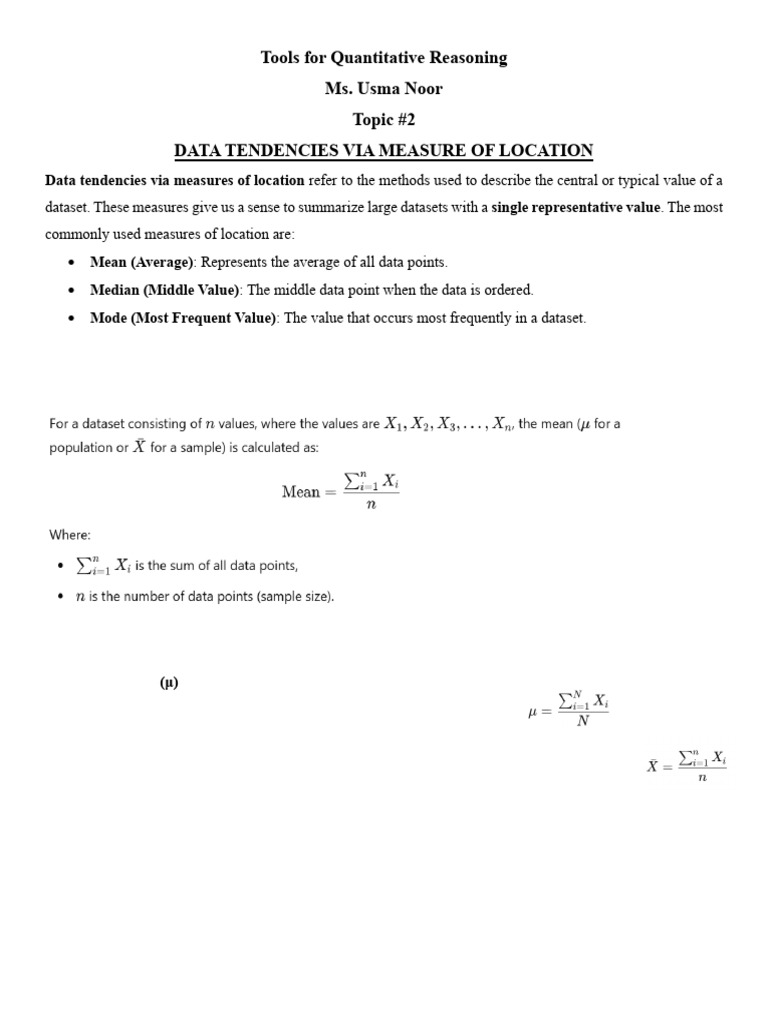 Data Tendencies Via Measure of Location | PDF