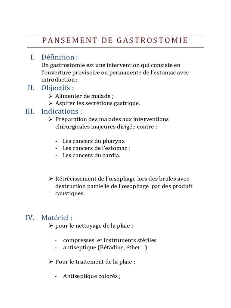 Pansement de Gastrostomie : Guide Pratique | PDF | Médecine clinique ...