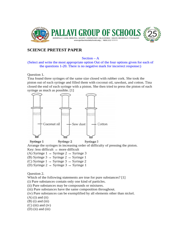 Science Pretest Paper Questions and Answers | PDF | Atoms | Iodine