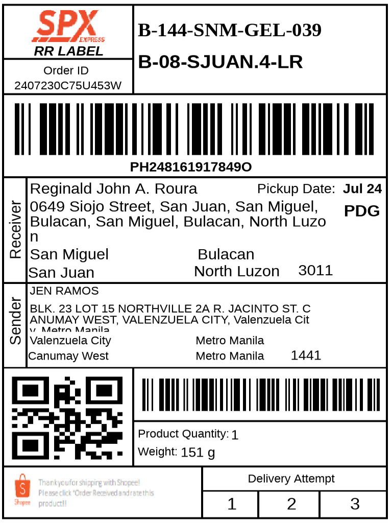 Order Delivery Details for San Juan | PDF