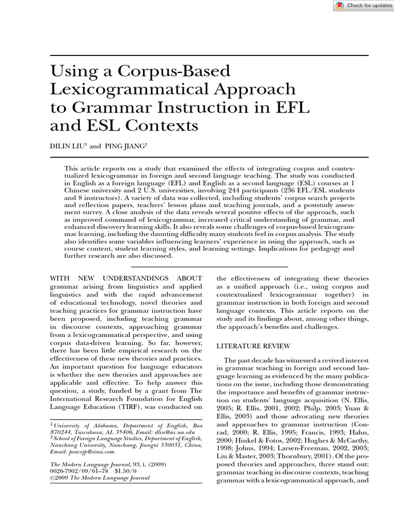 Corpus-Based Grammar Instruction in EFL/ESL | PDF | English As A Second ...