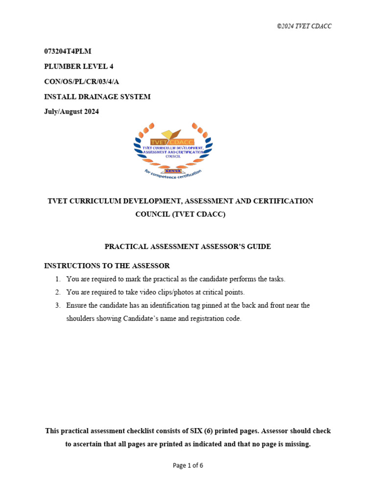 Plumber Level 4 Drainage Assessment Guide | PDF