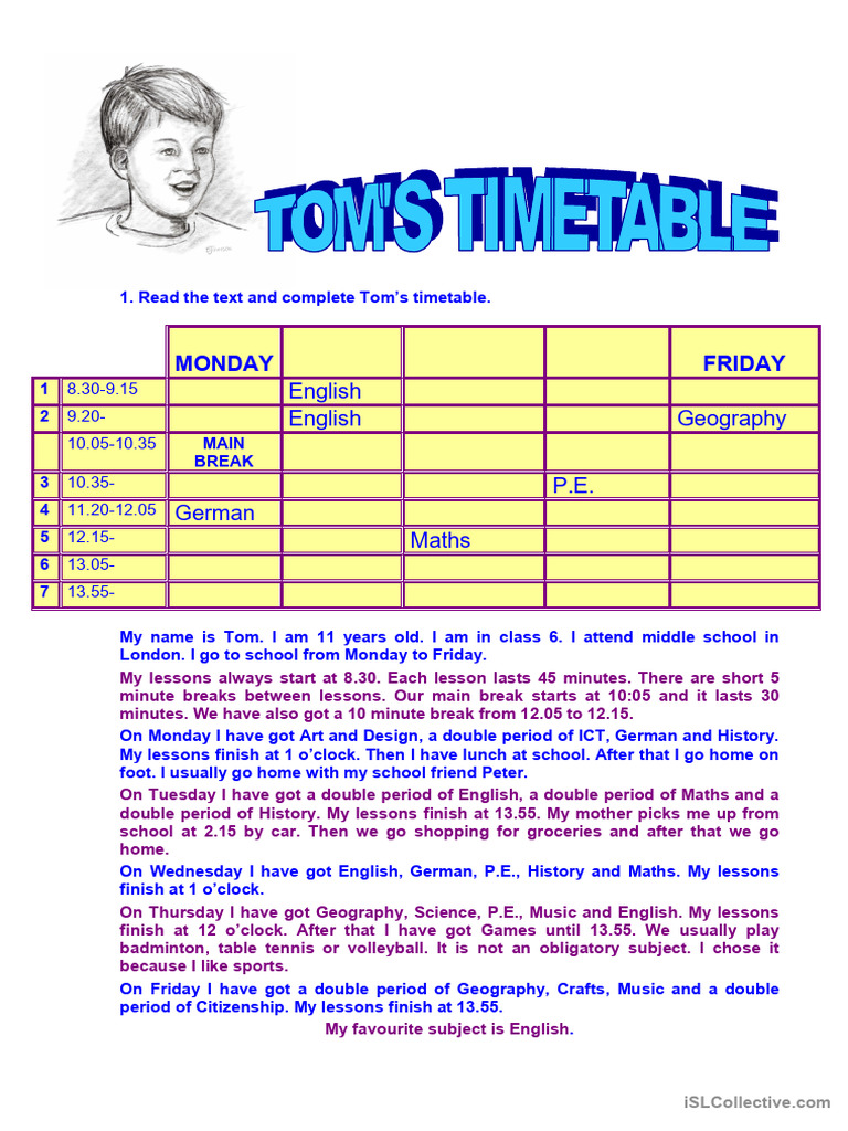 Tom's Timetable | PDF
