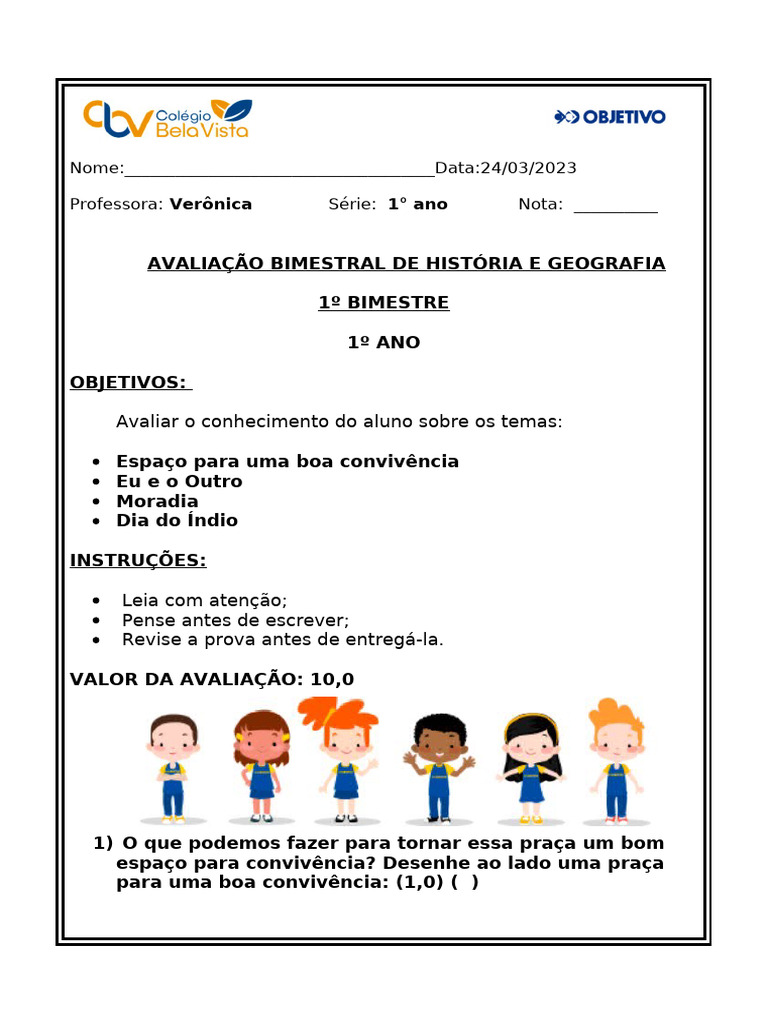 Avaliação de História e Geografia 1º Ano | PDF