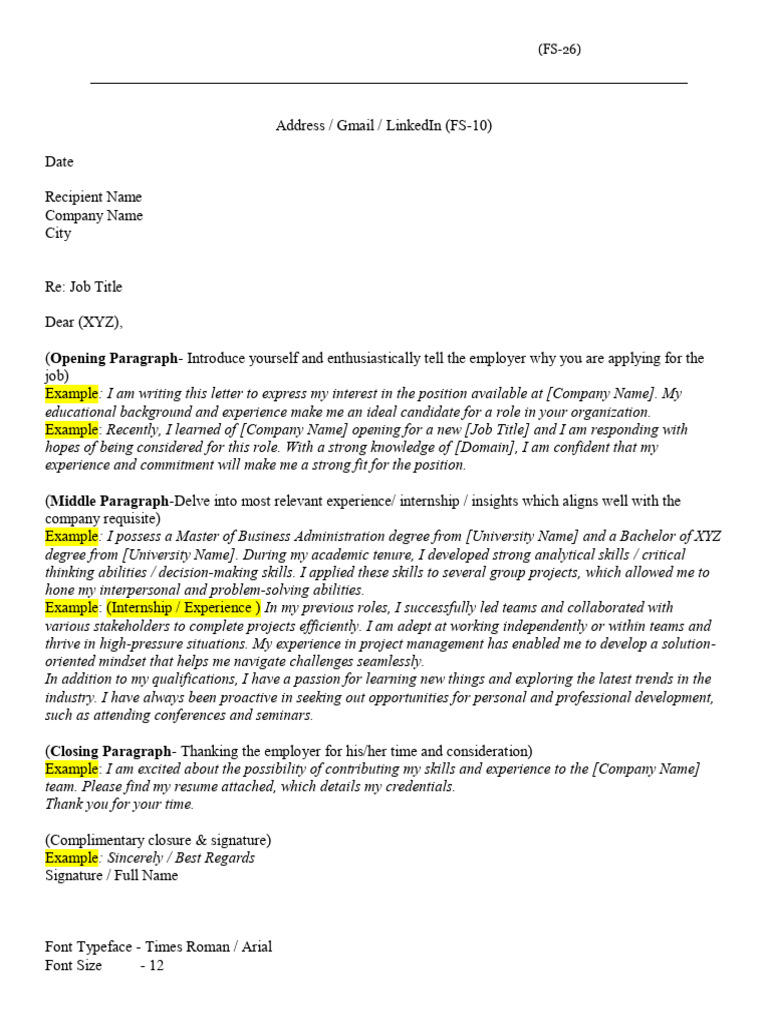 Cover Letter Format - RS - SOB | PDF