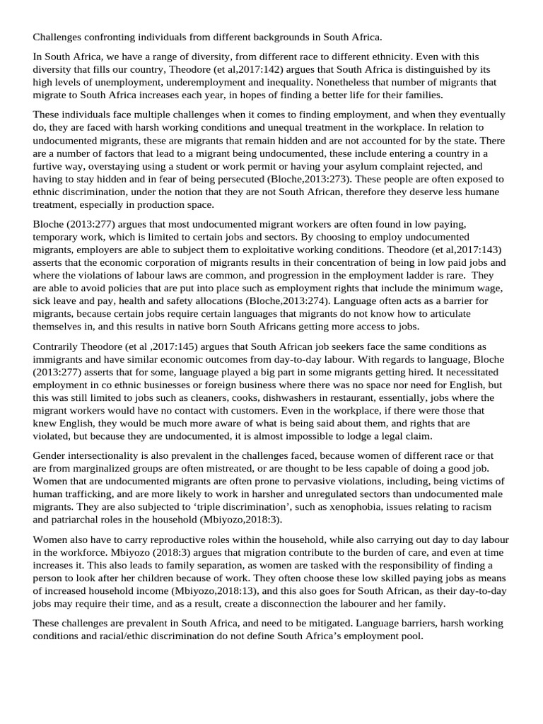 Challenges Confronting Individuals From Different Backgrounds in South ...