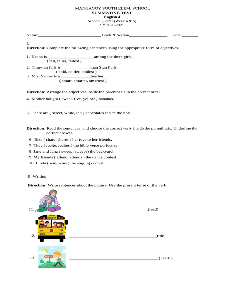 Summative Test 2nd Quarter Fil & Eng 4 | PDF