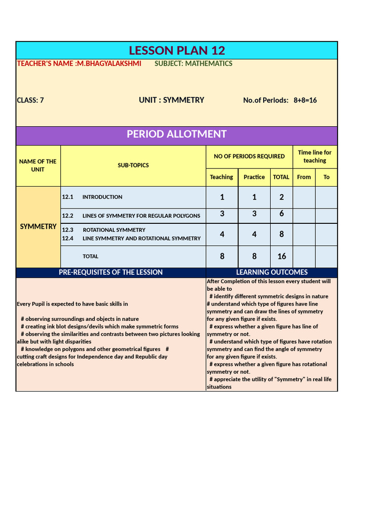 7th Grade Math Lesson on Symmetry | PDF | Teachers | Symmetry