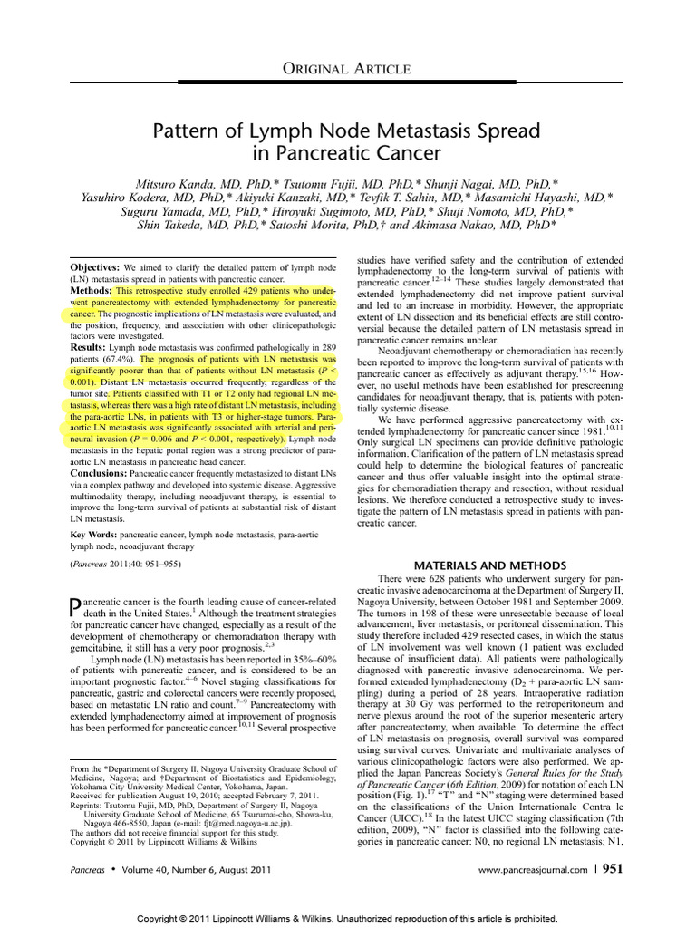 Pattern of Lymph Node Metastasis Spread in Pancreatic Cancer | PDF ...