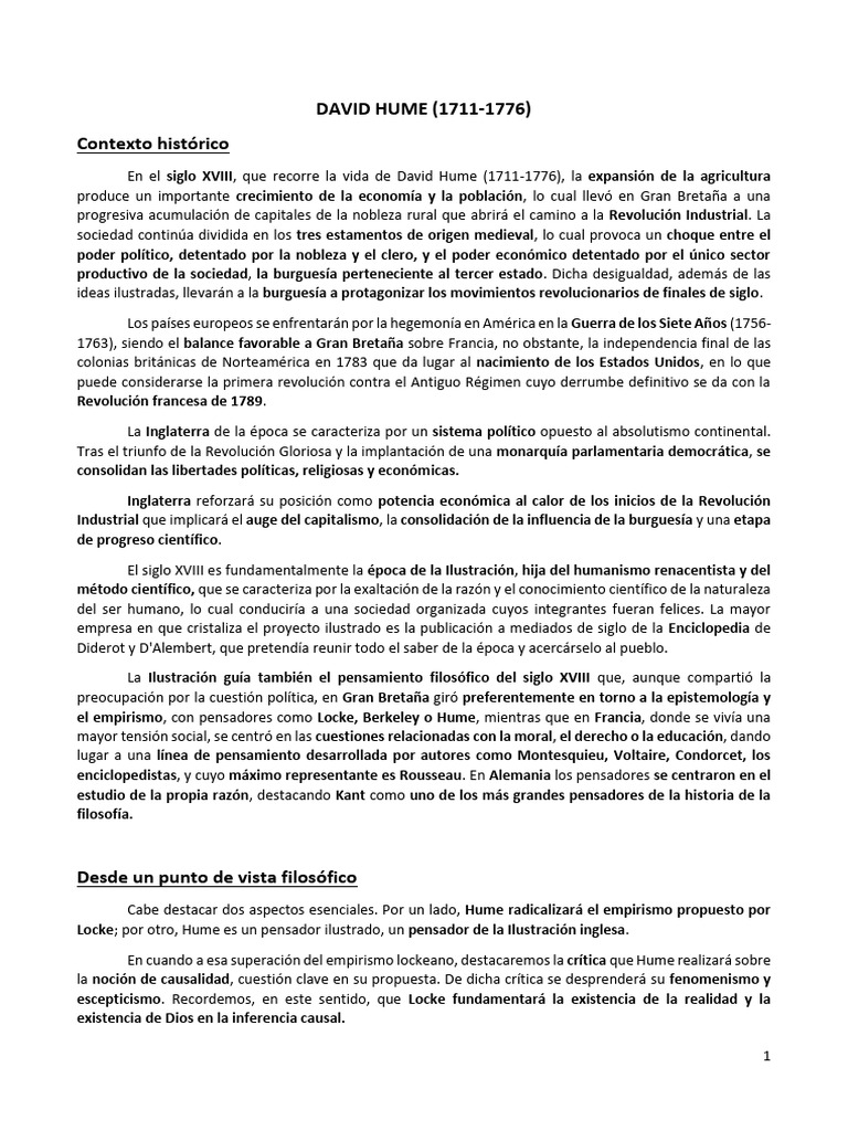 Hume y el Empirismo Ilustrado | PDF | David Hume | Causalidad