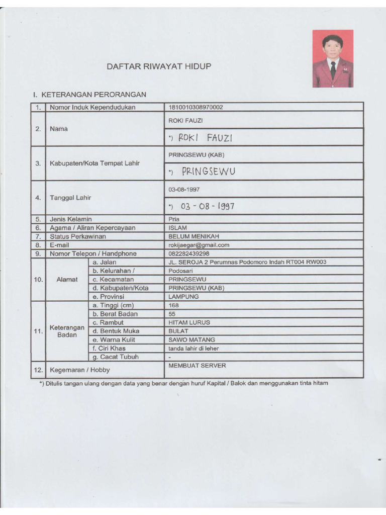Daftar Riwayat Hidup Roki Fauzi | PDF
