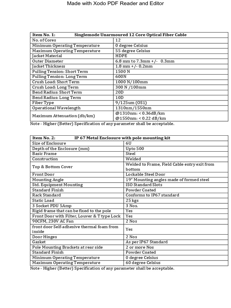 Optical Fiber and Cable Specifications | PDF | Power Supply ...