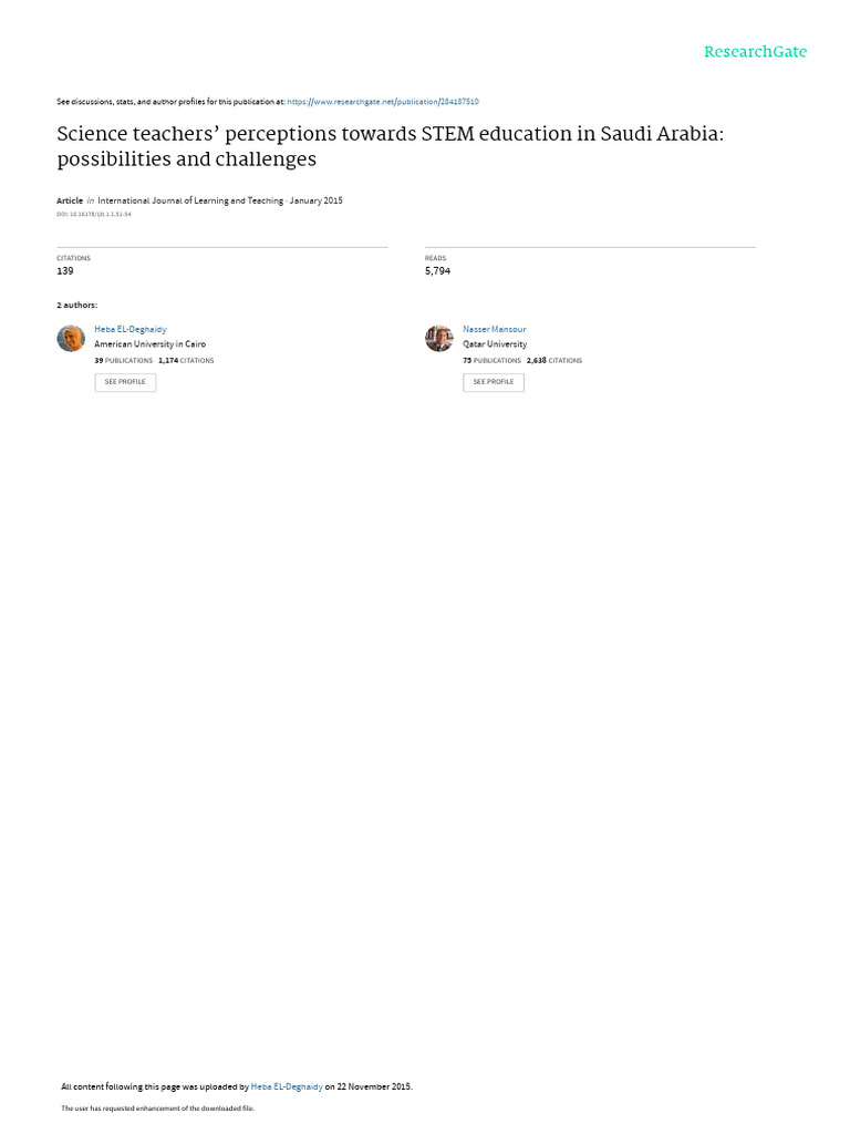 Science Teachers' Perceptions Towards STEM Education in Saudi Arabia ...