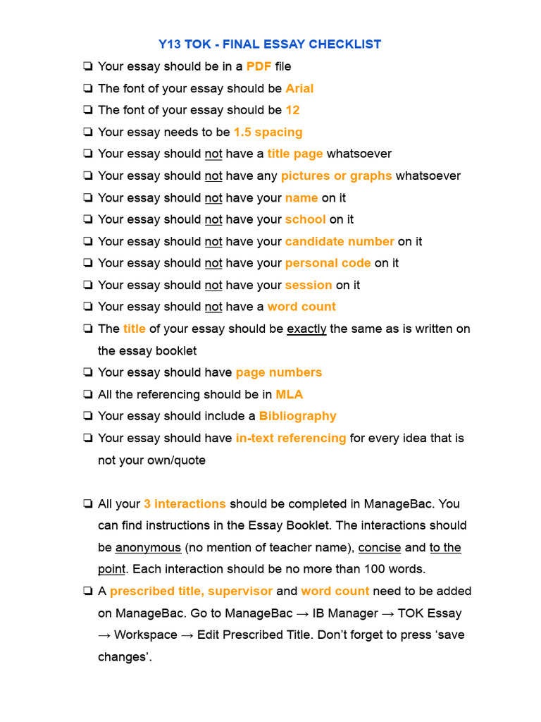 TOK Essay Final Checklist Guide | PDF