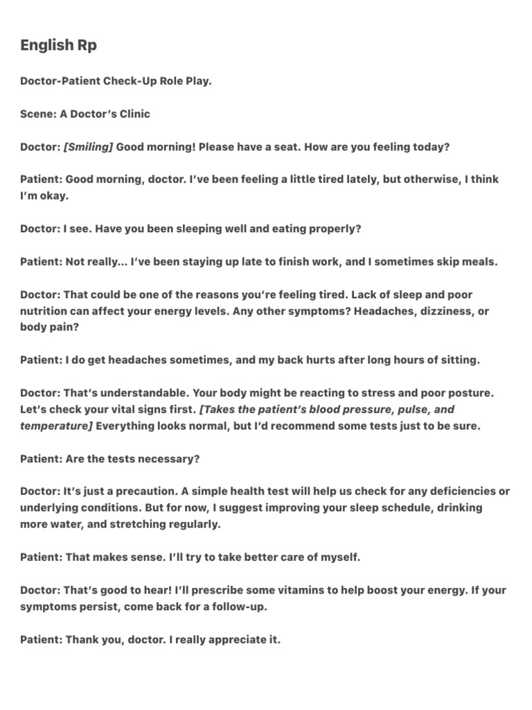 Doctor-Patient Check-Up Role Play | PDF