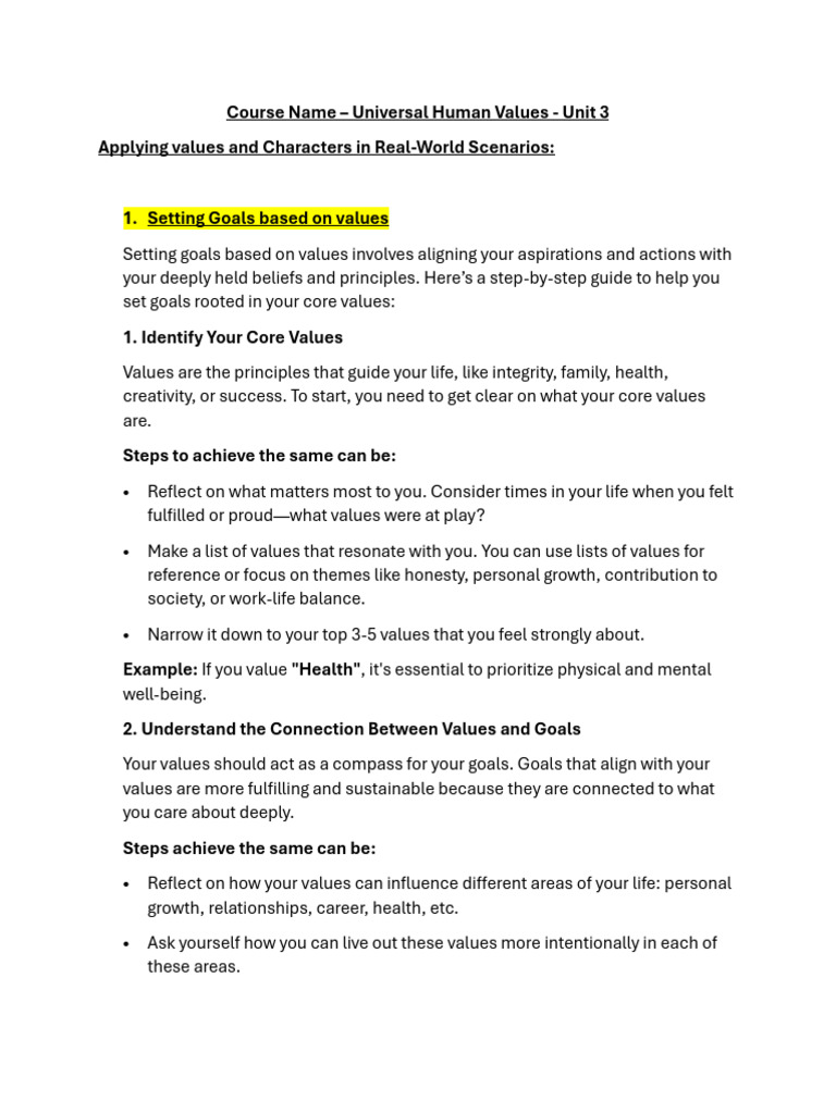 Setting Value-Based Goals Effectively | PDF | Goal | Integrity