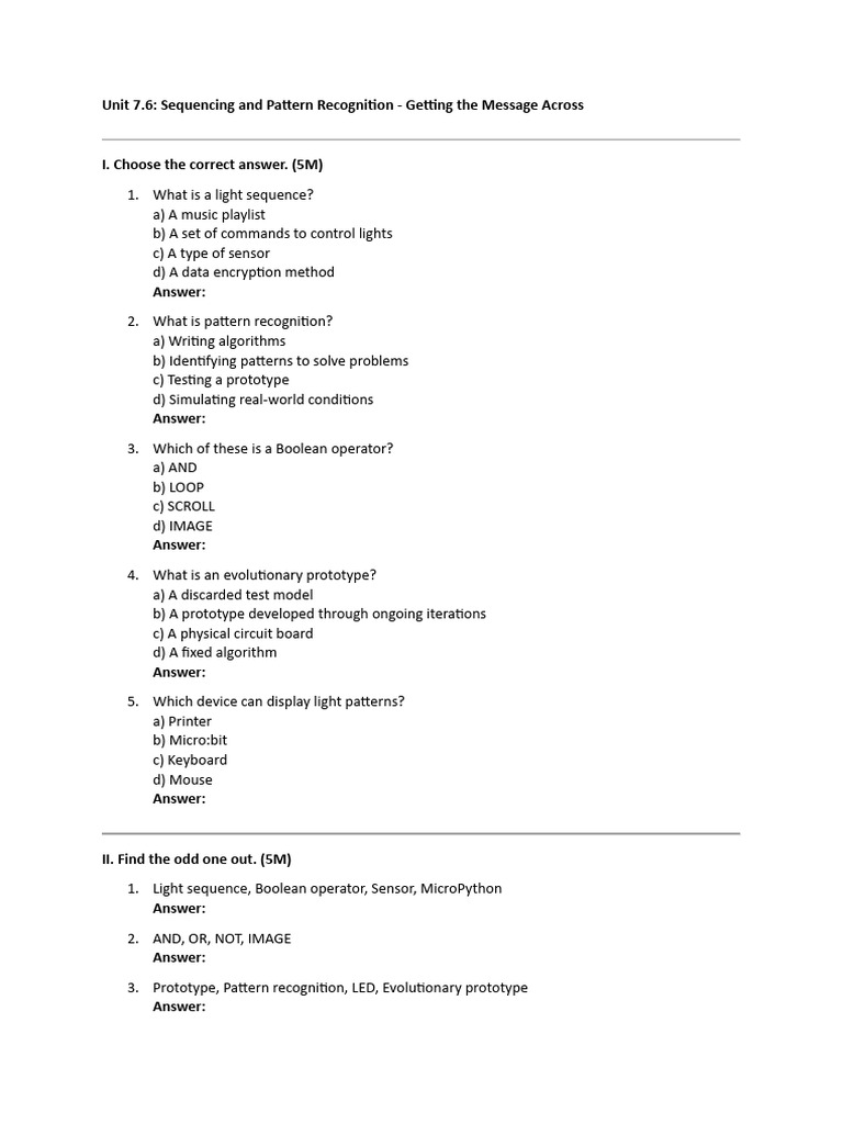Sequencing and Pattern Recognition Test | PDF | Boolean Data Type ...