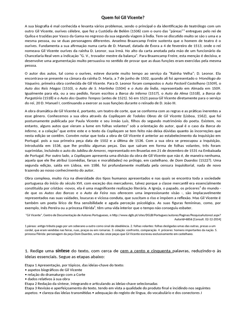 Biografia e Obra de Gil Vicente | PDF
