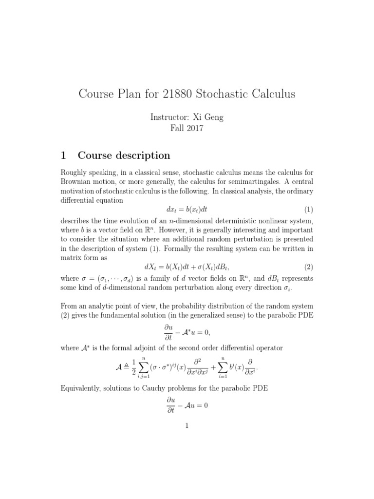 Stochastic Calculus Course Overview | PDF | Stochastic Process ...