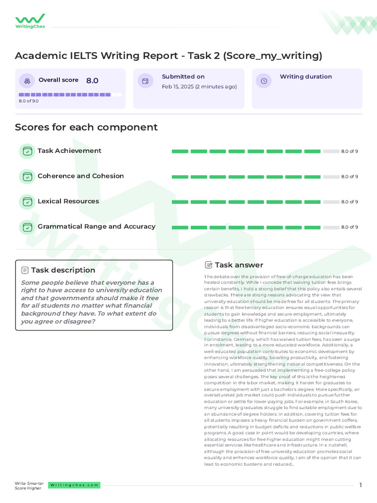IELTS Task 2 Writing Report: Free Education | PDF | Accuracy And ...