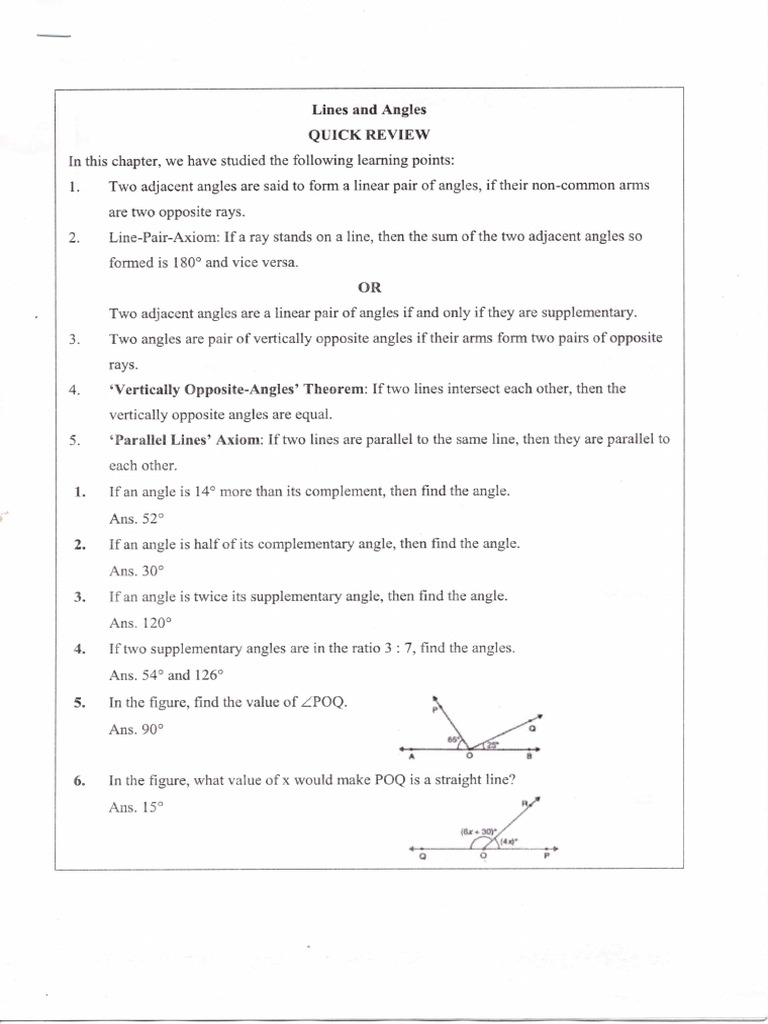 Lines and Angles Worksheet | PDF