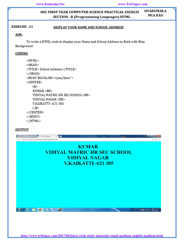 11th Grade HTML Practical Exercises | PDF | Html Element | World Wide Web