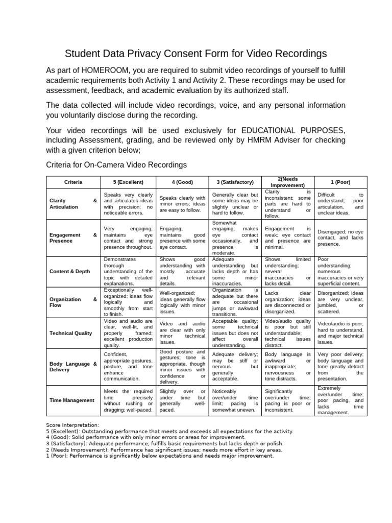 Student Video Recording Consent Form | PDF | Body Language | Human ...