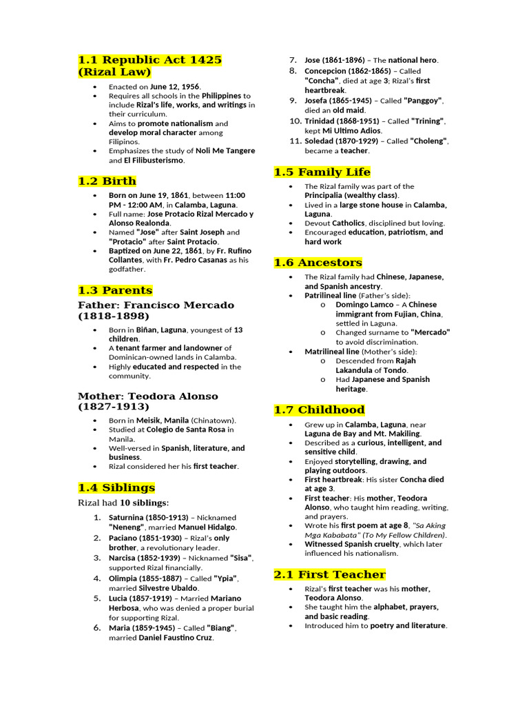 Rizal Notes | PDF | Spanish East Indies | Philippines–Spain Relations
